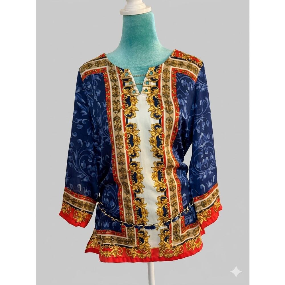 CACHE Baroque Chain Print Tunic Dress Mob Wife Regal Medusa y2k fancy lux club